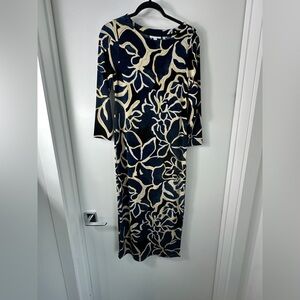 Chico's Navy and Cream Long Sleeve Dress